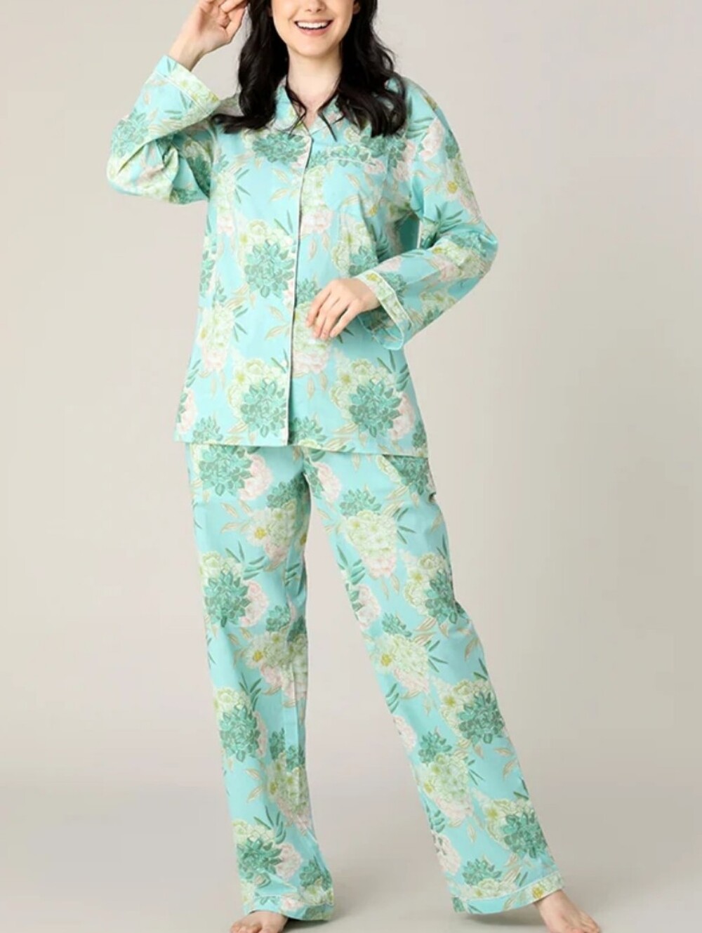 Jolene 2 pc. PJ Hand screen printed on lightweight fabric. Notch collar
